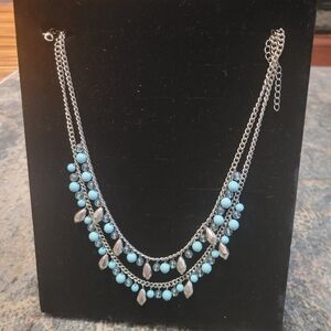 Elegant Silver and Blue Beaded Necklace